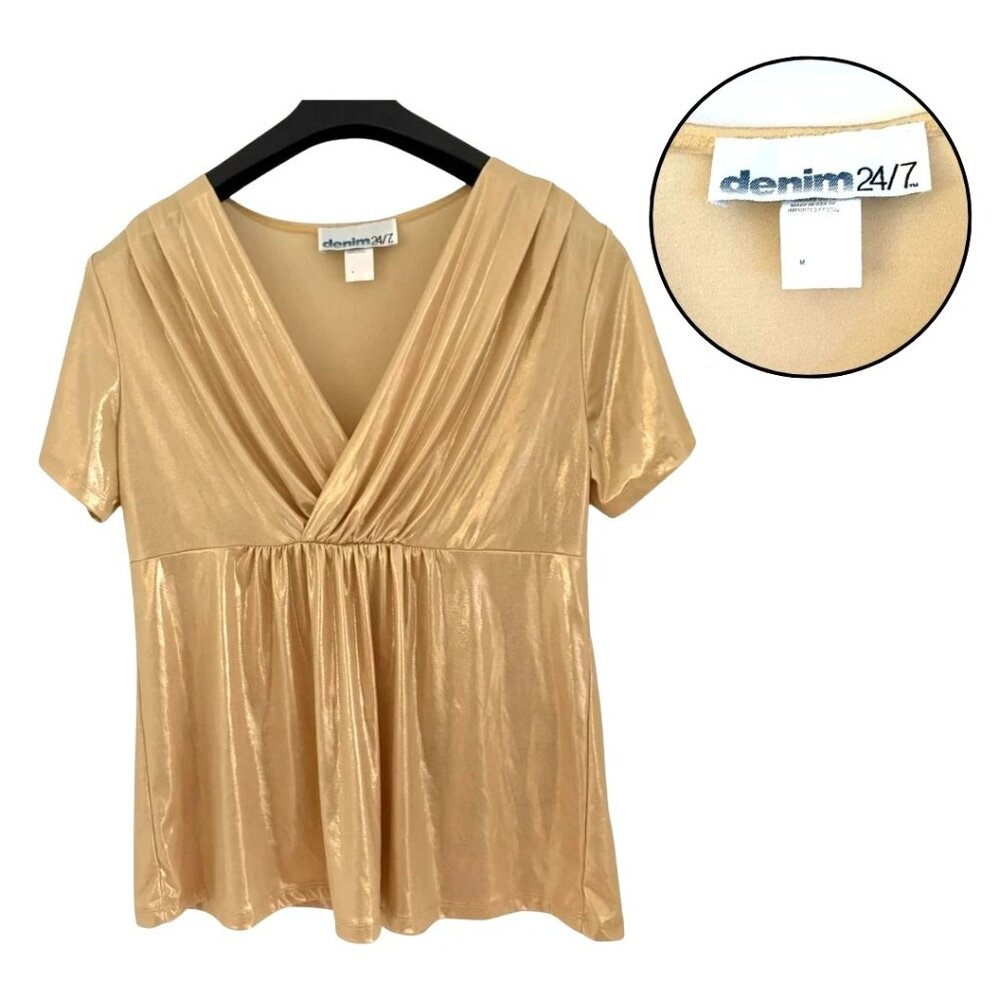 denim24/7 Gold Empire Waist Blouse Women's Medium